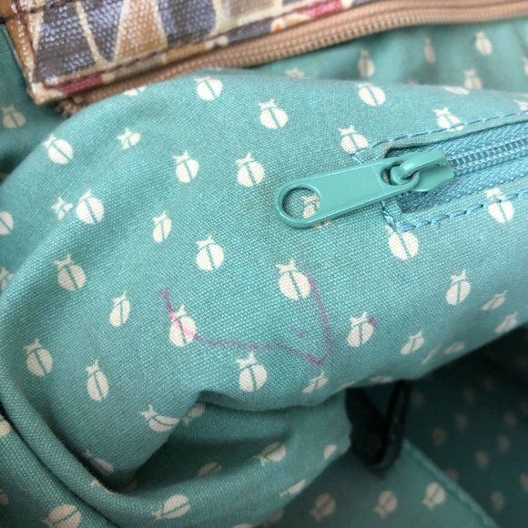 Fossil Key-Per Calypso Brown Grey Orange Cowhide Leather Trim Shoulder Bag Purse - Picture 11 of 12